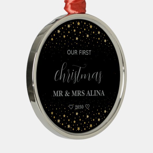 Create Your Own Our First Christmas Married Metalen Ornament (Rechts)