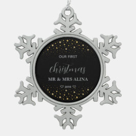 Create Your Own Our First Christmas Married Tin Sneeuwvlok Ornament