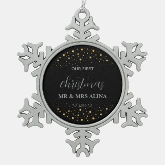 Create Your Own Our First Christmas Married Tin Sneeuwvlok Ornament (Voorkant)