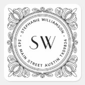 Create Your Own Petal Monogram Return Address Vierkante Sticker (Voorkant)