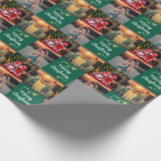 Create your own photo Merry Christmas script Cadeaupapier (Hoek)