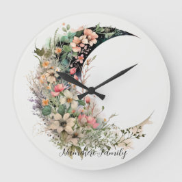 Create Your Own Pink Meadow Floral Crescent Moon Grote Klok