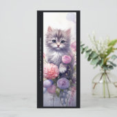 Create Your Own Purple Kitten Floral Bookmark Card (Staand voorkant)