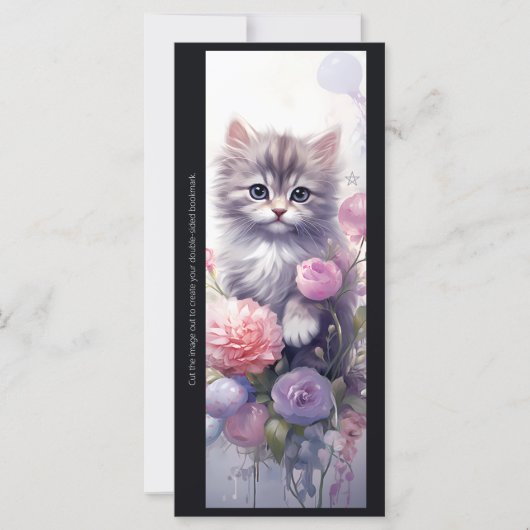 Create Your Own Purple Kitten Floral Bookmark Card (Voorkant)