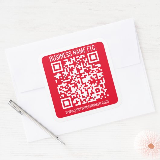 Create Your Own QR Code w/Border | Red & White Vierkante Sticker (Envelop)