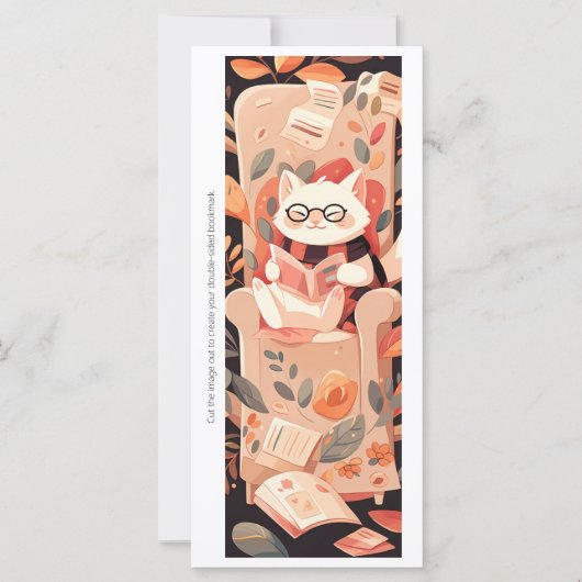Create Your Own Reading White Cat Bookmark Card (Voorkant)