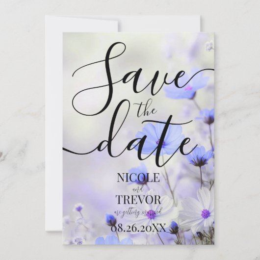 Create Your Own Simple Blue Flowers Wedding Save The Date (Voorkant)