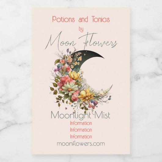 Create Your Own Spring Floral Crescent Moon Wijn Etiket (Enkel label)