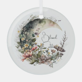 Create Your Own Tea Roses Floral Crescent Moon Glas Ornament