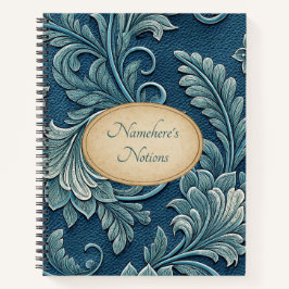 Create Your Own Teal Blue  Embossed Vintage Leaves Notitieboek