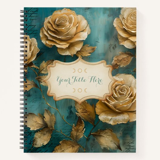 Create Your Own Teal & Gold Roses Floral Notitieboek (Voorkant)