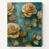 Create Your Own Teal & Gold Roses Floral Notitieboek (Achterkant)