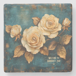 Create Your Own Teal & Gold Roses Love Letter Stenen Onderzetter