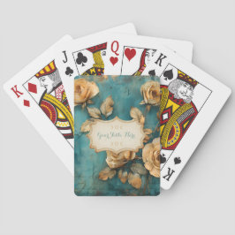 Create Your Own Teal & Golden Peach Rose Spray Pokerkaarten