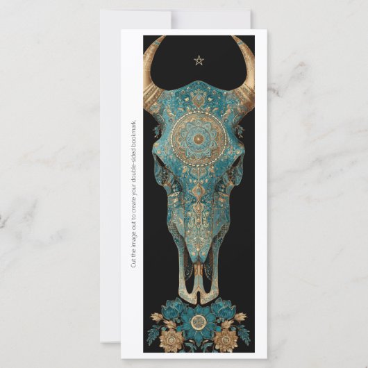 Create Your Own Teal Horned Skull Bookmark Card (Voorkant)