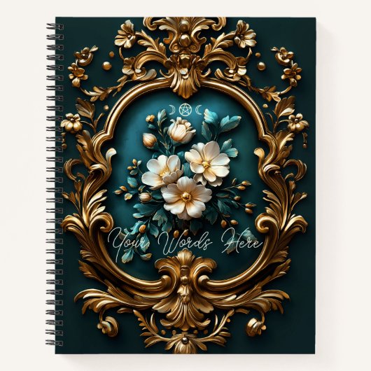 Create Your Own Teal Ornamental Gilded Blossoms Notitieboek (Voorkant)