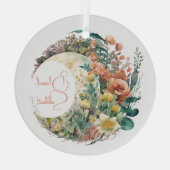 Create Your Own Tropical Floral Crescent Moon Glas Ornament (Achterkant)
