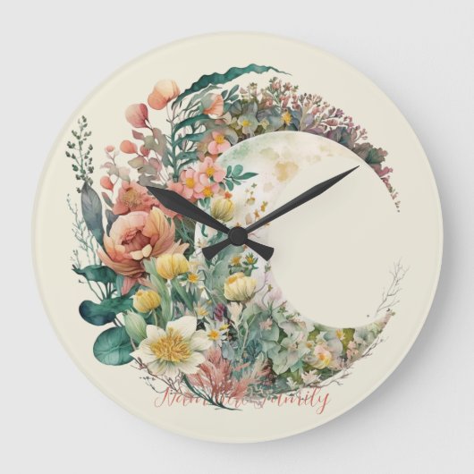 Create Your Own Tropical Floral Crescent Moon Grote Klok (Voorkant)