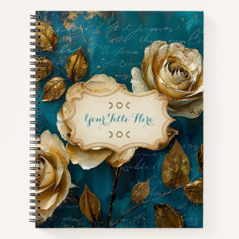 Create Your Own Turquoise Blue Gold Roses Floral Notitieboek