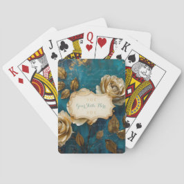 Create Your Own Turquoise Blue Gold Roses Floral Pokerkaarten