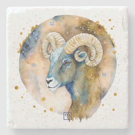 Create Your Own Watercolor Aries Stenen Onderzetter (Voorkant)