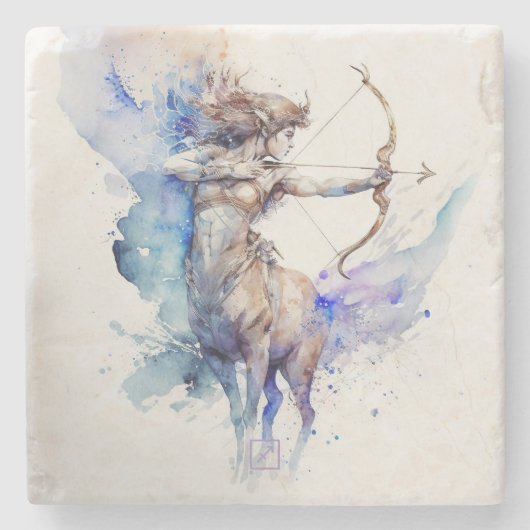 Create Your Own Watercolor Sagittarius Stenen Onderzetter (Voorkant)