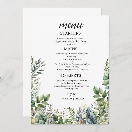 Create Your Own wedding eucalyptus Flat Menu (Voorkant / Achterkant)