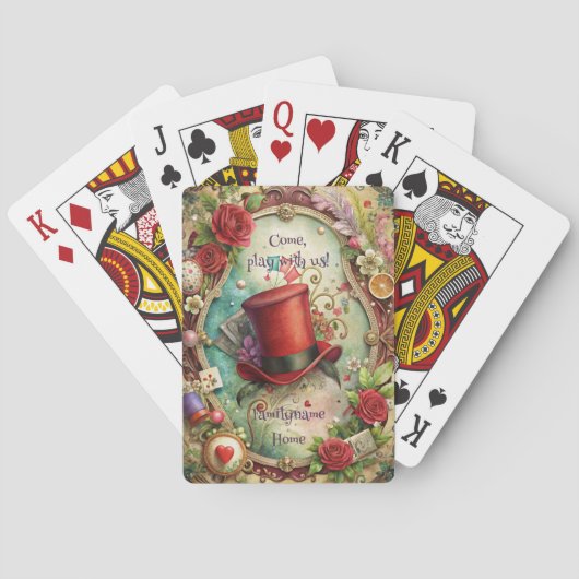 Create Your Own Whimsical Red Top Hat Pokerkaarten (Achterkant)