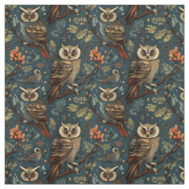 Create Your Own Winter Brown Owls Berries Blue Stof