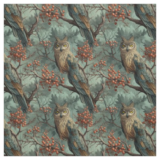 Create Your Own Winter Owls Berries Blue Stof (Swatch)