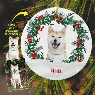 Create Your Own Wreath Christmas Dog Photo Keramisch Ornament