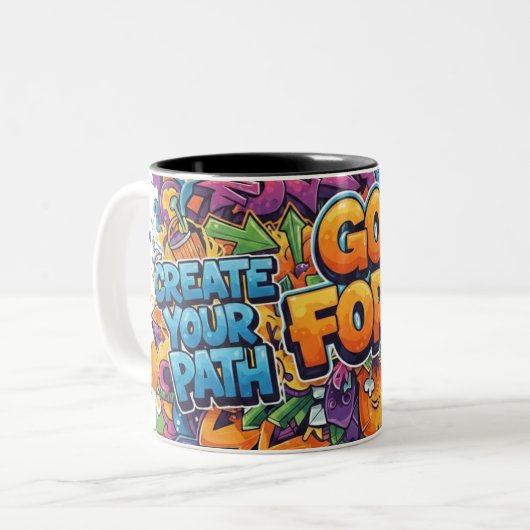 "Create Your Path" Graffiti Mug Tweekleurige Koffiemok (Voorkant links)
