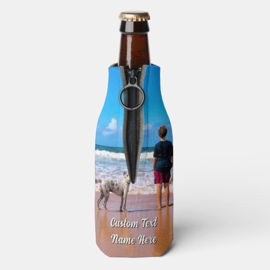 Create Your Pet Photo Bottle Cooler Custom Text (Fles Achterkant)