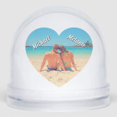 Create Your Photo Heart Snow Globe Gift with Names Sneeuwbol (Voorkant)