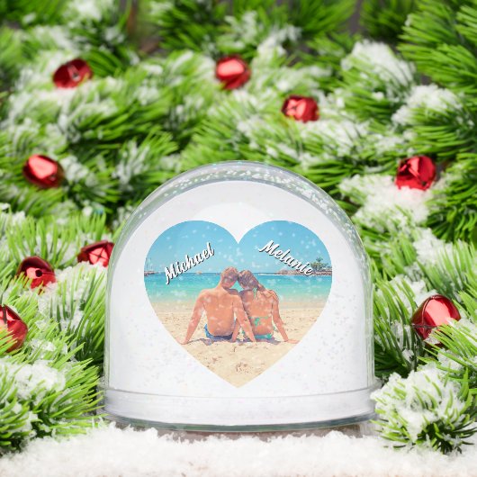 Create Your Photo Heart Snow Globe Gift with Names Sneeuwbol (Kerstmis)
