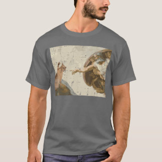 Creatie van Adam kat schilderij grappige kunst mem T-shirt