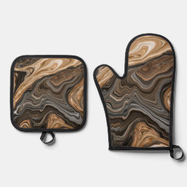 Creatie van vloeibaar ontwerp ovenwant & pannenlap set