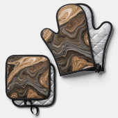 Creatie van vloeibaar ontwerp ovenwant & pannenlap set (Voorkant / Achterkant)