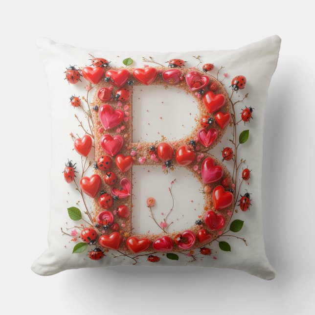 Creatief Alfabet Letter B met Hartvormen Kussen (Voorkant)