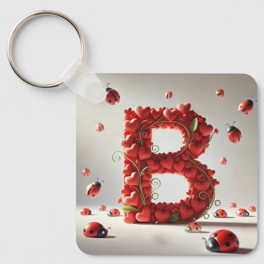 Creatief Alfabet Letter B met Hartvormen Sleutelhanger (Voorkant)