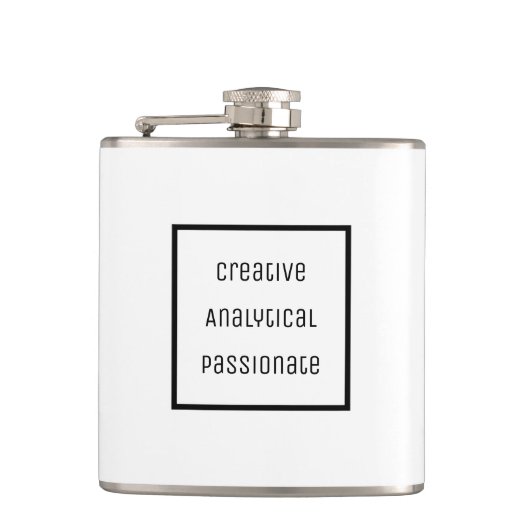 Creatief, analytisch, gepassioneerd vinyl verpakt heupfles (Voorkant)