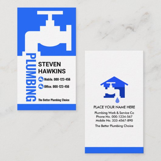 Creatief blauw kraan sanitair lek visitekaartje (Voorkant / Achterkant)