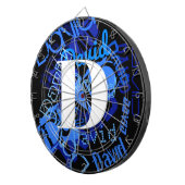 Creatief Blauw Monogram Dartbord (Voorkant Rechts)