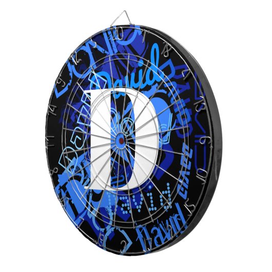 Creatief Blauw Monogram Dartbord (Voorkant Rechts)