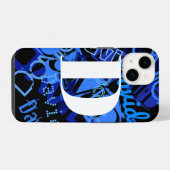 Creatief Blauw Monogram iPhone Hoesje (Achterkant horizontaal)