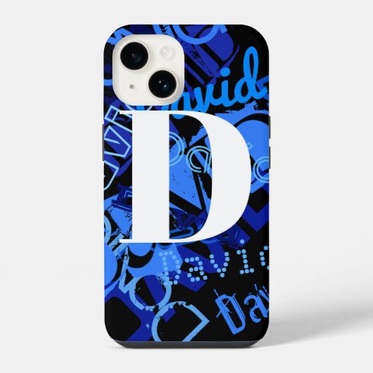 Creatief Blauw Monogram iPhone Hoesje (Achterkant)