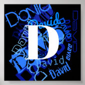 Creatief Blauw Monogram Poster (Voorkant)