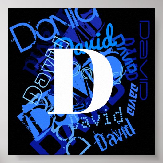 Creatief Blauw Monogram Poster (Voorkant)