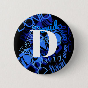 Creatief Blauw Monogram Ronde Button 5,7 Cm