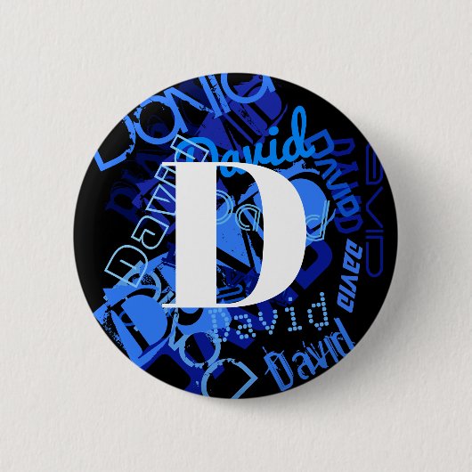 Creatief Blauw Monogram Ronde Button 5,7 Cm (Voorkant)